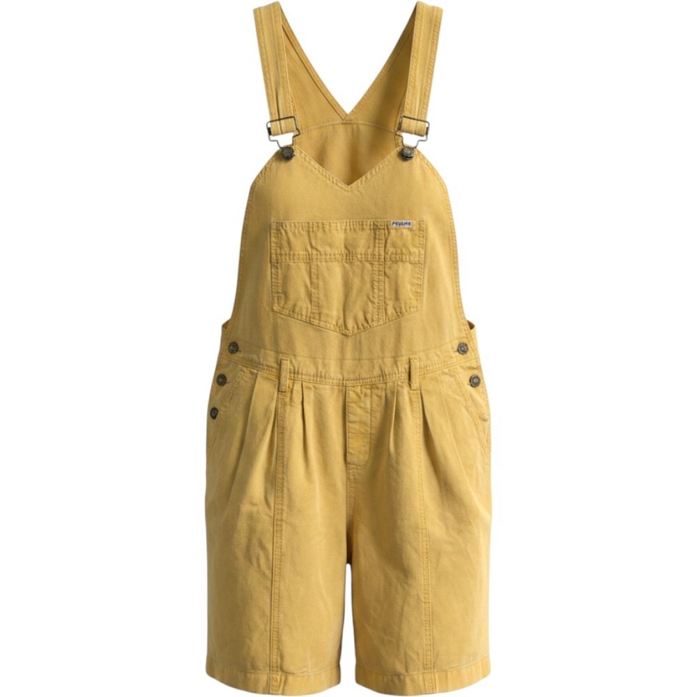 Vintage Power Workshop Butter Yellow Cotton Canvas Pleated Shortall Overalls